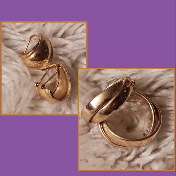 2 Gold Tone Pair - Hoop Earrings - Picture 1 of 7